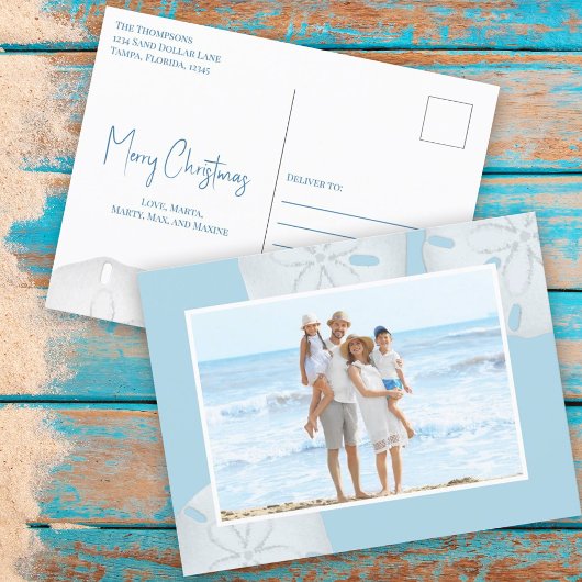 Vrolijk kerstfeest Modern Simple Blue Sand Dollar Feestdagenkaart