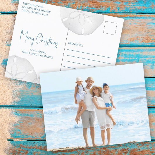 Vrolijk kerstfeest Modern Simple Blue Sand Dollar Feestdagenkaart