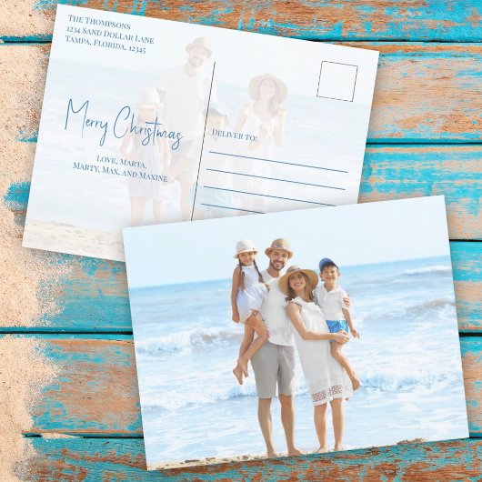 Vrolijk kerstfeest Modern Simple Blue Sand Dollar Feestdagenkaart