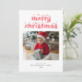Vrolijk Kerstfeest Modern Snowy Script Foto Feestdagenkaart (Staand voorkant)