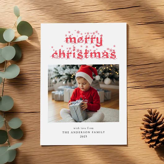 Vrolijk Kerstfeest Modern Snowy Script Foto Feestdagenkaart
