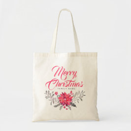 Vrolijk kerstfeest Modern Typografie en Bouquet Tote Bag