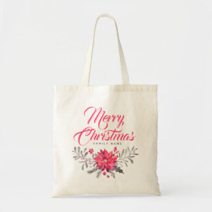 Vrolijk kerstfeest Modern Typografie en Bouquet Tote Bag