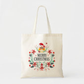 Vrolijk kerstfeest Modern Typografie & Owl Wreath Tote Bag (Voorkant)