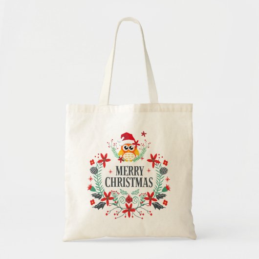 Vrolijk kerstfeest Modern Typografie & Owl Wreath Tote Bag (Voorkant)