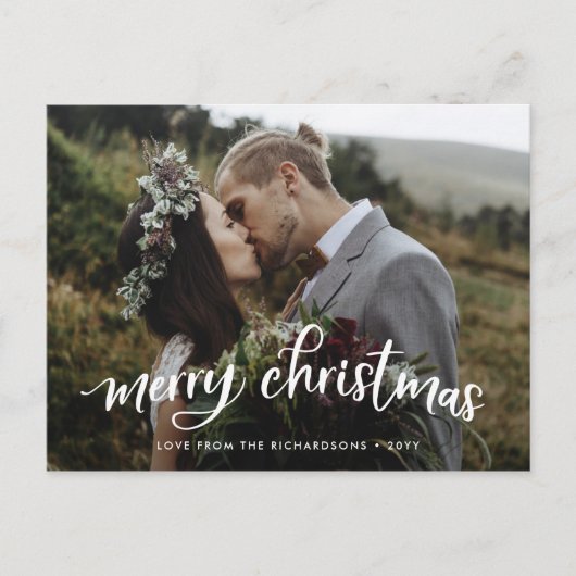 vrolijk kerstfeest | Modern wit script met foto Feestdagenkaart (Voorkant)