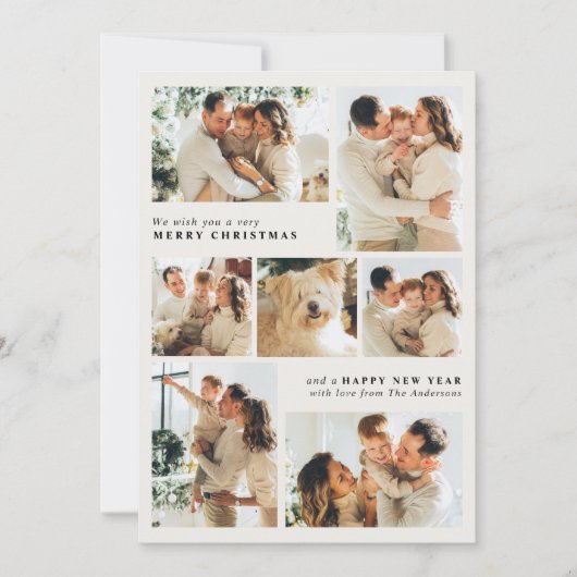Vrolijk kerstfeest moderne 7-foto collage feestdagenkaart (Voorkant)