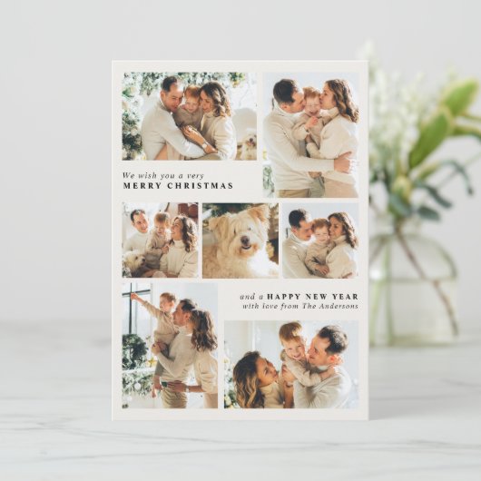 Vrolijk kerstfeest moderne 7-foto collage feestdagenkaart (Staand voorkant)