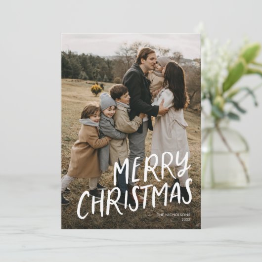 Vrolijk kerstfeest moderne belettering Eenvoudige Feestdagenkaart (Staand voorkant)