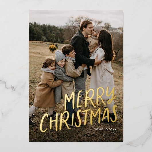 Vrolijk kerstfeest moderne belettering Eenvoudige  Folie Feestdagenkaart (Voorkant)