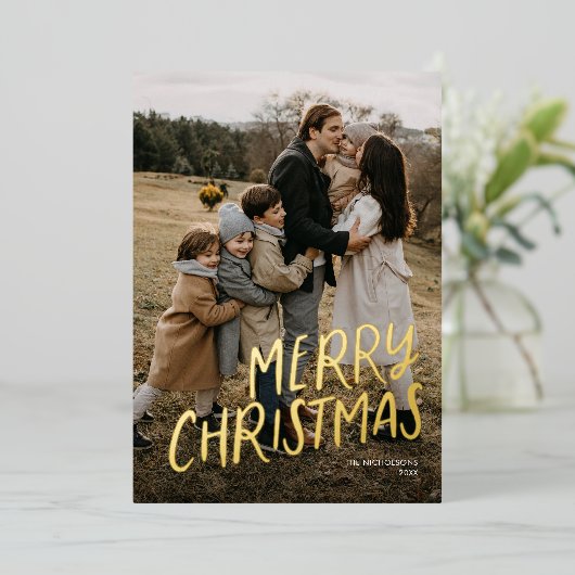 Vrolijk kerstfeest moderne belettering Eenvoudige  Folie Feestdagenkaart (Staand Voorkant)