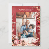 Vrolijk kerstfeest moderne bloemen en rendieren fo feestdagenkaart (Voorkant)