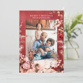 Vrolijk kerstfeest moderne bloemen en rendieren fo feestdagenkaart (Staand voorkant)