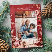 Vrolijk kerstfeest moderne bloemen en rendieren fo feestdagenkaart