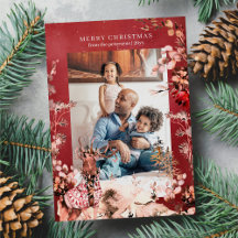 Vrolijk kerstfeest moderne bloemen en rendieren fo