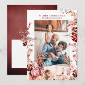 Vrolijk kerstfeest moderne bloemen en rendieren fo feestdagenkaart (Voorkant / Achterkant)