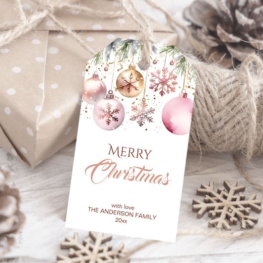 Vrolijk kerstfeest moderne boho metallic waterverf cadeaulabel