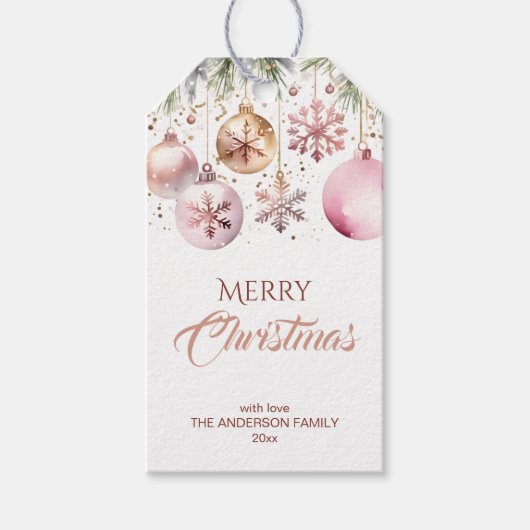 Vrolijk kerstfeest moderne boho metallic waterverf cadeaulabel (Voorkant)