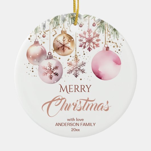 Vrolijk kerstfeest moderne boho metallic waterverf keramisch ornament (Voorkant)
