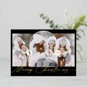 Vrolijk Kerstfeest moderne boog 3 foto's zwart scr Folie Feestdagenkaart (Staand Voorkant)