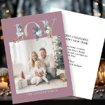 Vrolijk kerstfeest! Moderne, eenvoudige foto Feestdagenkaart<br><div class="desc">Klantspecifieke "Joy-Merry Christmas" foto vakantiepas. Vier de vreugde van het vakantieseizoen met deze prachtig ontworpen, aanpasbare fotokaart. De elegante bessenachtergrond lijsten uw persoonlijke familiefoto perfect, waardoor uw vakantie groeten opvallen met stijl. Aan de bovenkant wordt het woord "JOY" kunstzinnig weergegeven in feestelijke, met goud geaccentueerde letters, en voegt een luxe...</div>