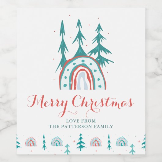 Vrolijk kerstfeest Moderne feestdag regenboogbomen Wijn Etiket (Enkel label)