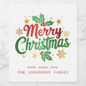 Vrolijk kerstfeest Moderne feestelijke rustieke ty Wijn Etiket (Enkel label)