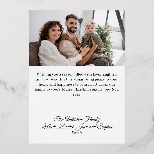 Vrolijk kerstfeest moderne foto goud folie feestdagenkaart (Achterkant)