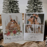 Vrolijk kerstfeest Moderne fotofeestdag Minimale Feestdagenkaart<br><div class="desc">Deze vakantiekaart is voorzien van een prachtige calligrafie-lettertype in combinatie met een eenvoudig sans serif lettertype. Met deze prachtige moderne, minimale kerstkaart kunnen drie afzonderlijke secties uw eigen perfecte afbeeldingen naar het lettertype uploaden. Er is ook een optie om een extra enkele foto aan de rug van de kaart toe...</div>