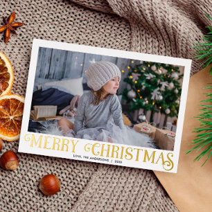 Vrolijk kerstfeest Moderne kalligrafie één foto-Fo Folie Feestdagenkaart