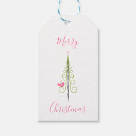 Vrolijk kerstfeest - Moderne kerstbomen Roze Blauw Cadeaulabel