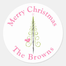 Vrolijk kerstfeest - Moderne kerstbomen Roze Blauw Ronde Sticker