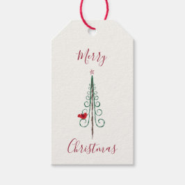 Vrolijk kerstfeest - Moderne kerstboom rood groen Cadeaulabel