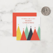 Vrolijk kerstfeest moderne kleurrijke bomen notitiekaartje (Voorkant / Achterkant in situ)
