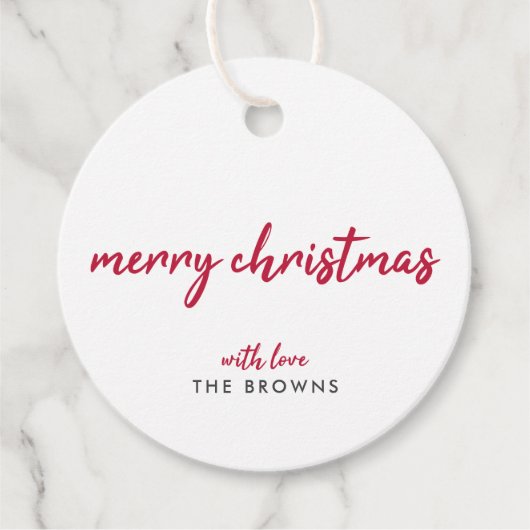 Vrolijk kerstfeest | Moderne, minimale rode typogr Bedankjes Labels (Voorkant)