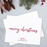 Vrolijk kerstfeest | Moderne, minimale rode typogr Feestdagenkaart<br><div class="desc">Eenvoudig,  stijlvol briefkaart voor "prettige kerstdagen" in diepe rode,  moderne,  minimalistische typografie en complementair "met liefde" in overeenkomende stijl. Jouw naam kan gemakkelijk worden gepersonaliseerd voor een unieke kaart met een persoonlijke aanraking!</div>