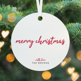 Vrolijk kerstfeest | Moderne, minimale rode typogr Metalen Ornament