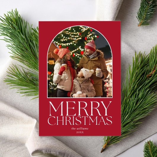 Vrolijk Kerstfeest Moderne Minimalistische Boog Fo Feestdagenkaart