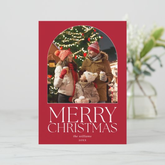 Vrolijk Kerstfeest Moderne Minimalistische Boog Fo Feestdagenkaart (Staand voorkant)