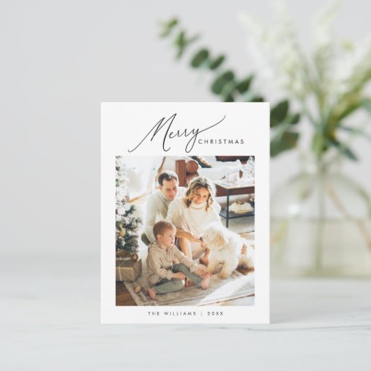 Vrolijk kerstfeest, moderne minimalistische famili briefkaart (Staand voorkant)