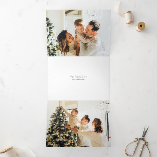 Vrolijk Kerstfeest Moderne Minimalistische Fototoc Drieluik Wenskaart (Binnen)