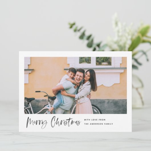 Vrolijk kerstfeest Moderne penseelscript Minimale  Feestdagenkaart (Staand voorkant)