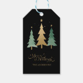Vrolijk Kerstfeest Moderne Pijnbomen Zwart Cadeaulabel (Voorkant)