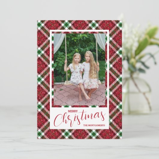 Vrolijk kerstfeest moderne plaid foto feestdagenkaart (Staand voorkant)