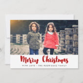 Vrolijk kerstfeest moderne rode en witte fotokaart feestdagenkaart (Voorkant)