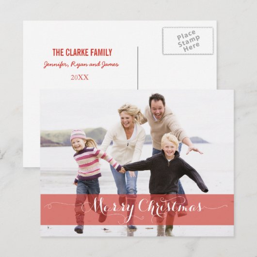 VROLIJK KERSTFEEST MODERNE RODE VAKANTIE FOTOKAART FEESTDAGENKAART (Voorkant / Achterkant)