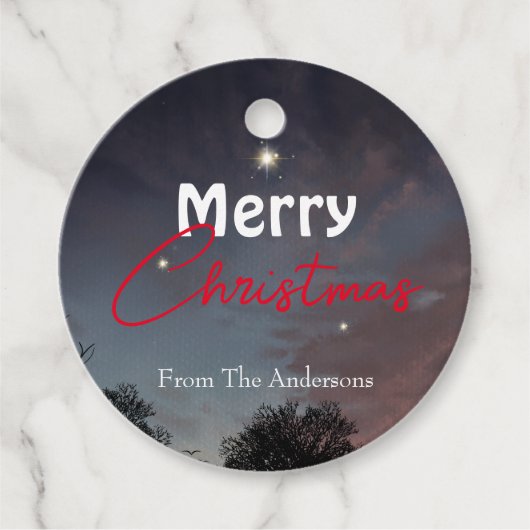 Vrolijk kerstfeest moderne sterrenhemelveeg bedankjes labels (Voorkant)