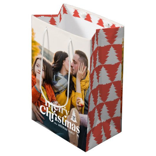 Vrolijk kerstfeest moderne typografie  1 foto medium cadeauzakje (Voorkant Gekanteld)