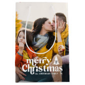 Vrolijk kerstfeest moderne typografie  1 foto medium cadeauzakje (Voorkant)