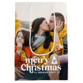 Vrolijk kerstfeest moderne typografie  1 foto medium cadeauzakje (Achterkant)